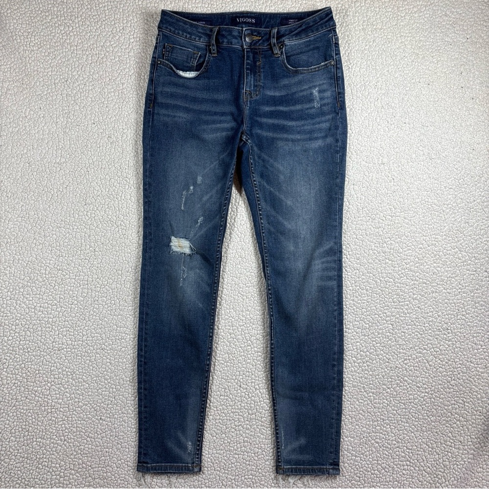 Vigoss The Jagger Skinny Women W 27 L 28 Distressed Dark Wash Stretch Blue Jeans